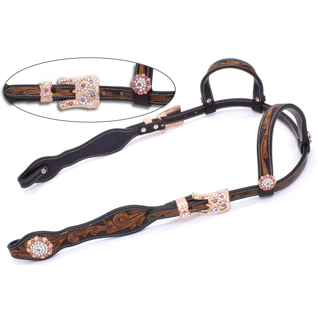 Zweiohr Westerntrense Crystal mit rosegoldenen Beschlägen und Conchos