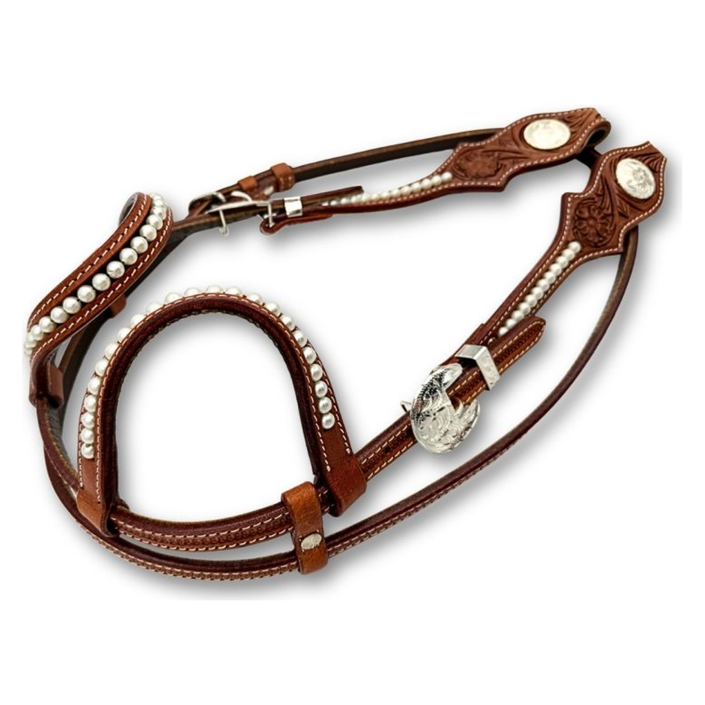 Elegante Zweiohr Westerntrense mit Perlen und Kehlriemen, medium Braun