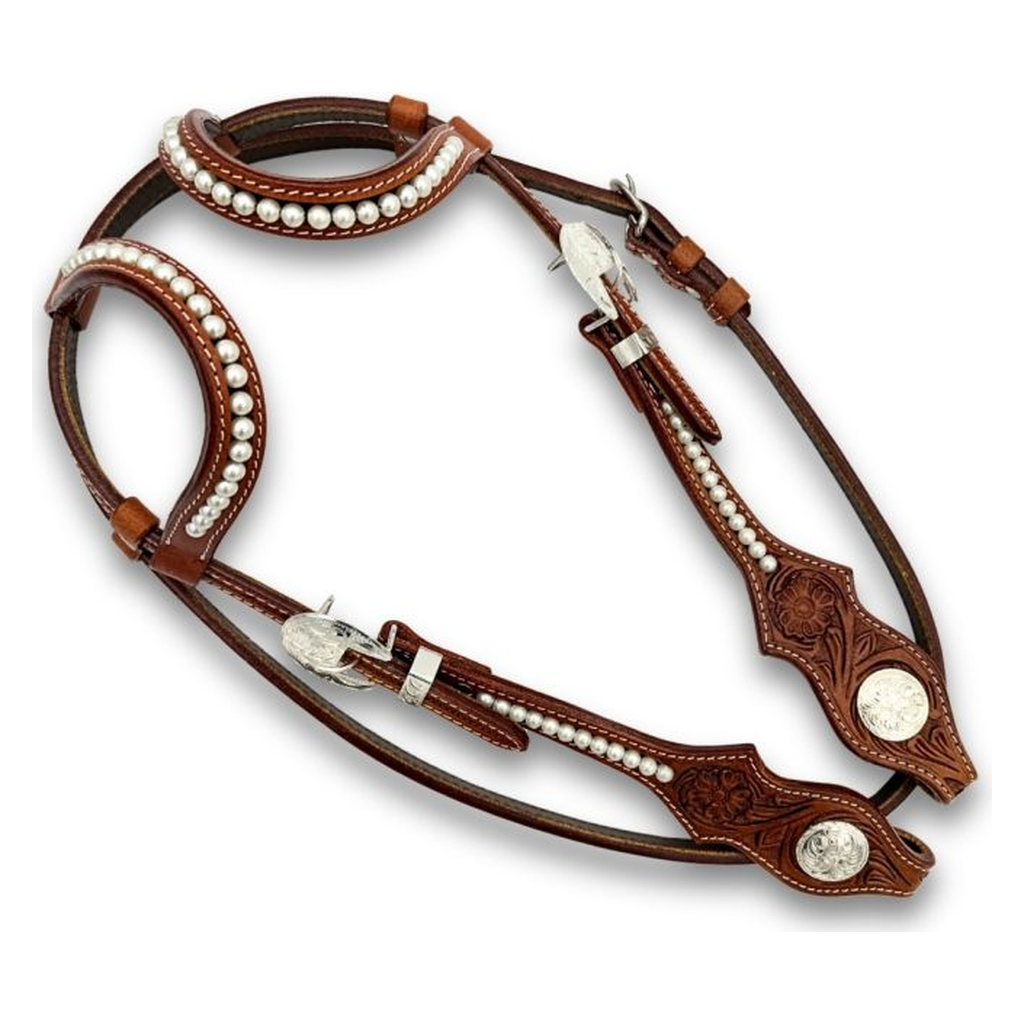 Elegante Zweiohr Westerntrense mit Perlen und Kehlriemen, medium Braun